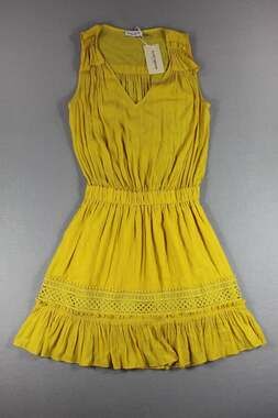 Ramy Brook Cara Dress Womens XS Yellow Boho Crochet Ruffle Hem Sundress Lined